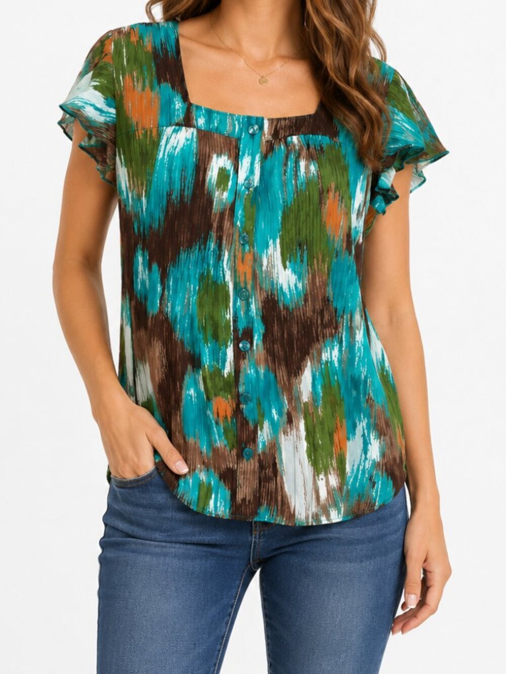Serenade Women's Abstract Print Button Front Top